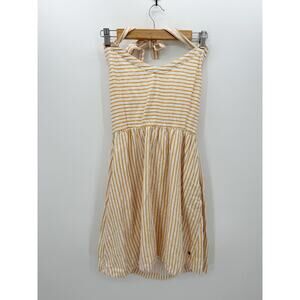 Roxy Orange White Striped Halter Neck Mini Dress Linen Viscose Pockets Women XL